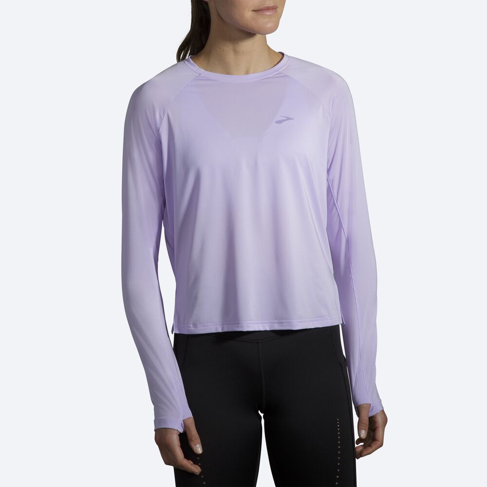 Brooks Sprint Free Long Sleeve μπλουζακια γυναικεια μωβ γκρι | GR203561