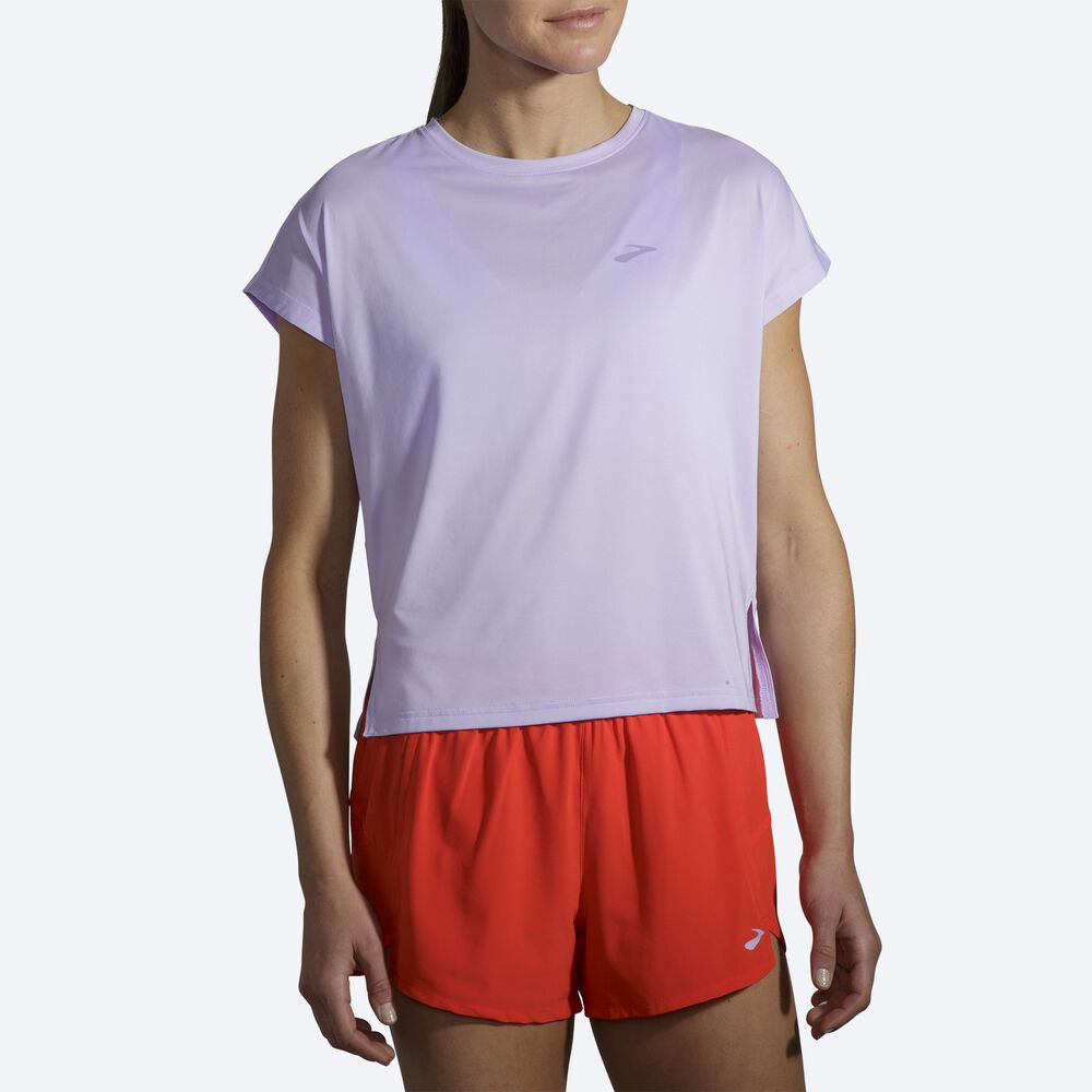 Brooks Sprint Free Short Sleeve μπλουζακια γυναικεια μωβ γκρι | GR741203