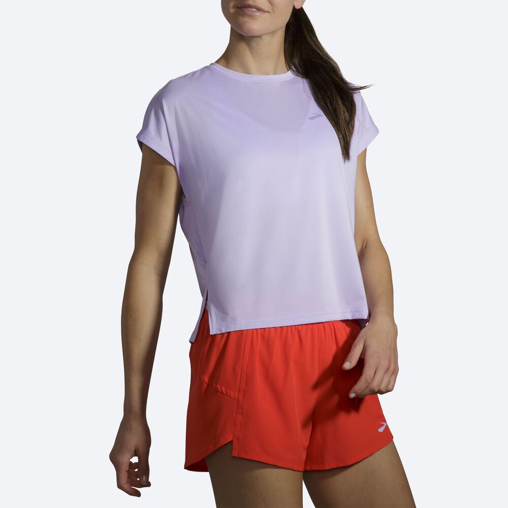 Brooks Sprint Free Short Sleeve μπλουζακια γυναικεια μωβ γκρι | GR741203