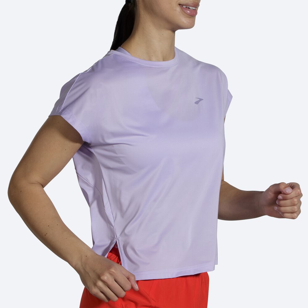 Brooks Sprint Free Short Sleeve μπλουζακια γυναικεια μωβ γκρι | GR741203